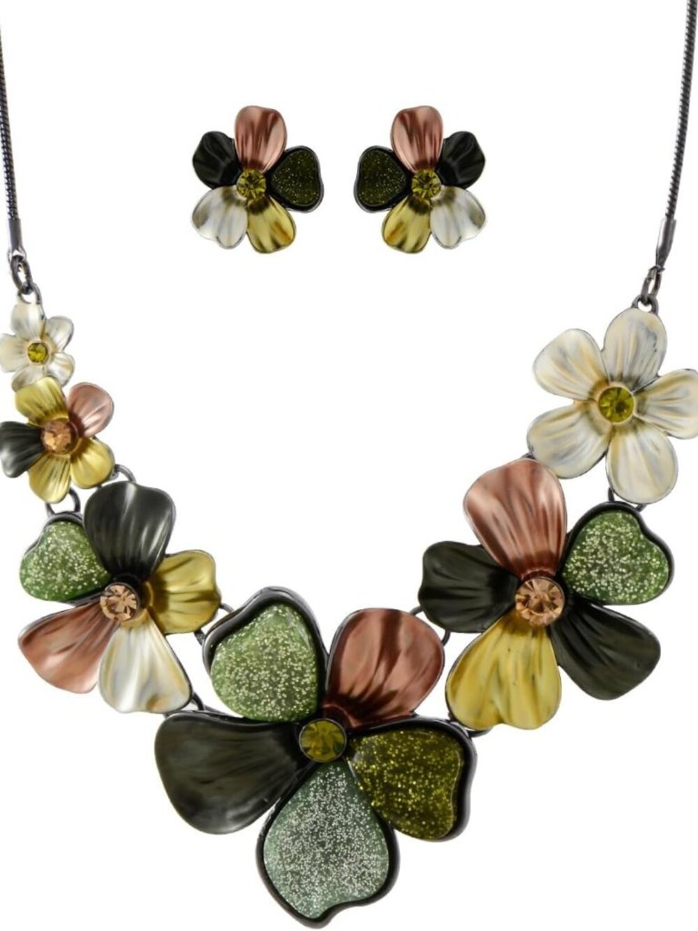 Chunky Vintage Bohemian Floral Jewelry Set - Statement Necklace & Earrings for